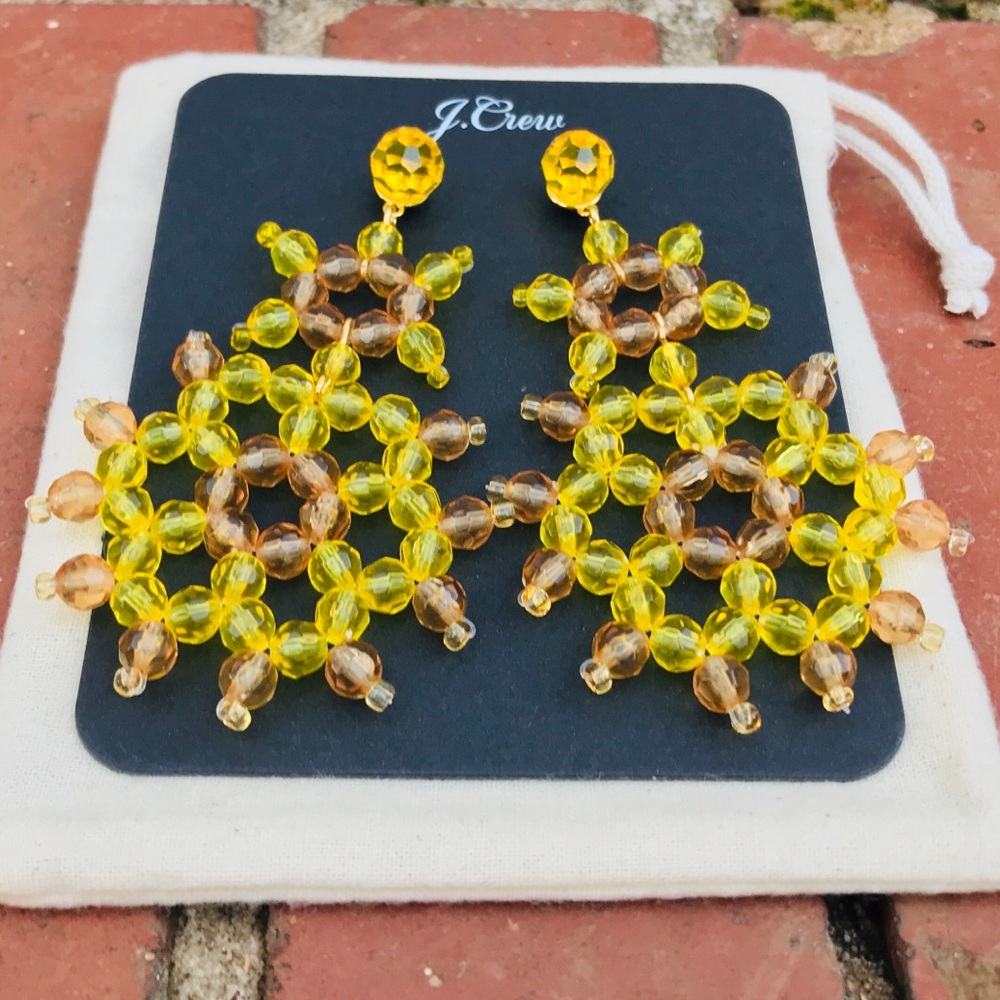 J. Crew Golden Sun Beaded Statement Earrings NWT - Picture 7 of 9